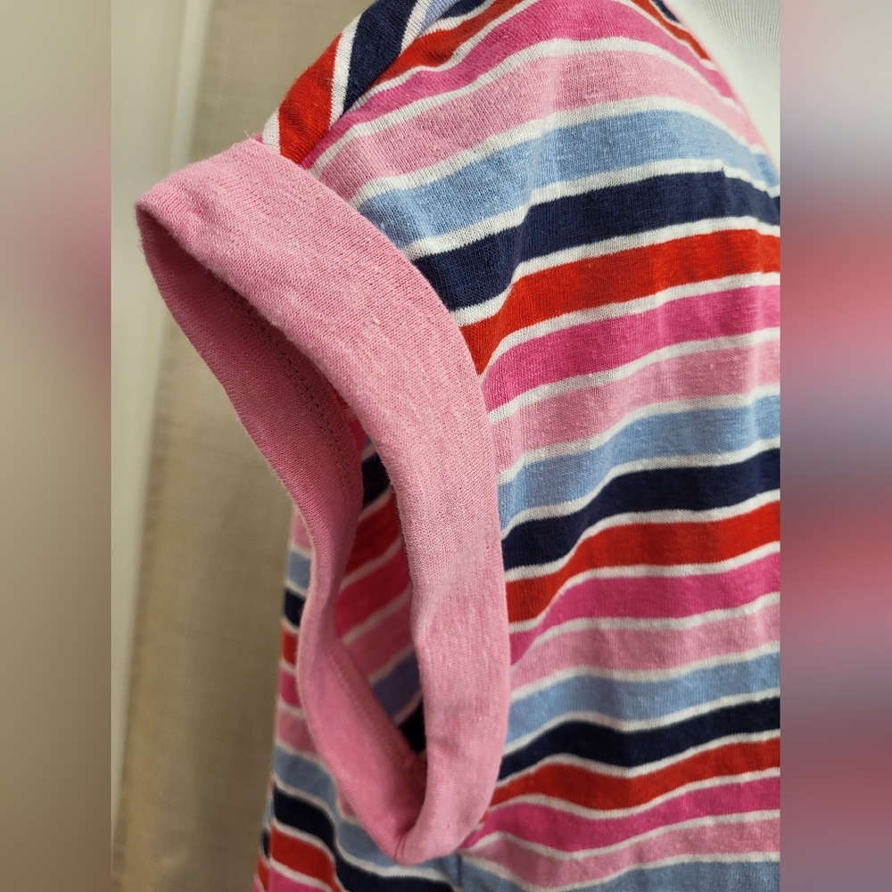 Talbots Women's Red Pink Blue White Stripe V-Neck  Linen Casual T-Shirt Size Med - Picture 5 of 11